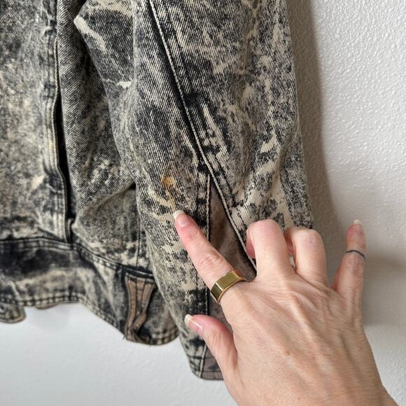 Winlit Vintage Tan Black Suede & Denim Acid Wash Animal Print Biker Jacket S - Picture 15 of 16